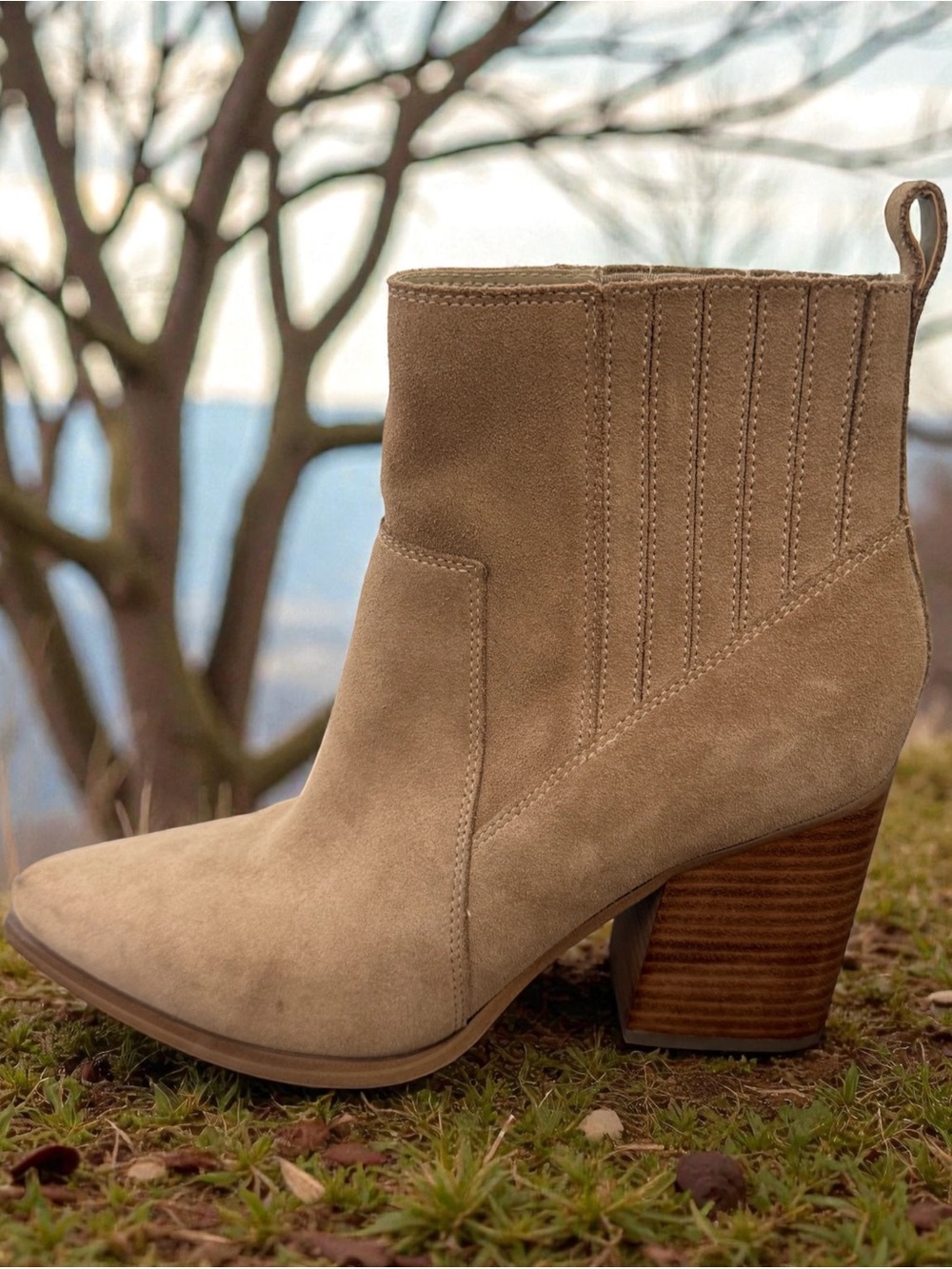 MARC FISHER Marela Boot Dark Natural Brown Tan Suede Size 9